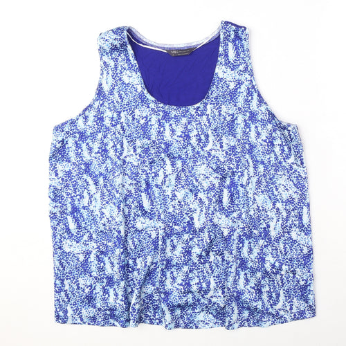 Marks and Spencer Womens Blue Geometric Polyester Basic Blouse Size 16 Round Neck