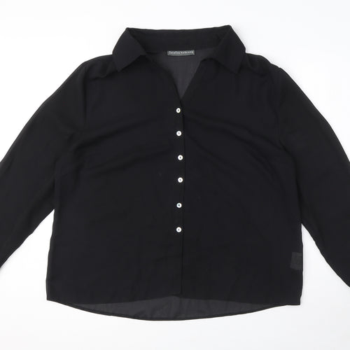 Jessica Holbrook Womens Black Polyester Basic Button-Up Size XL Collared