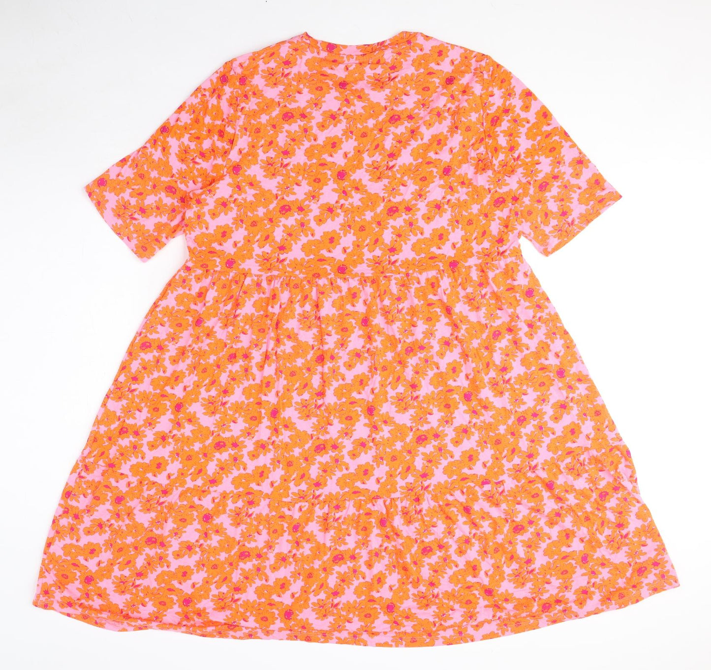 Marks and Spencer Womens Orange Floral Viscose T-Shirt Dress Size 16 Round Neck Pullover