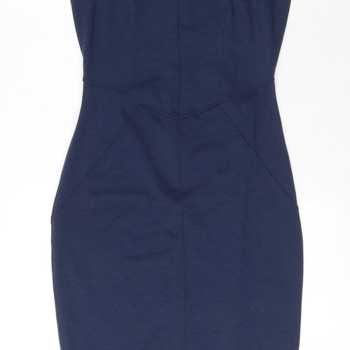 Closet Womens Blue Polyester Pencil Dress Size 10 Boat Neck Zip - Puff Shoulder