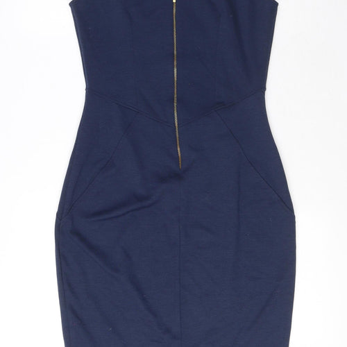 Closet Womens Blue Polyester Pencil Dress Size 10 Boat Neck Zip - Puff Shoulder