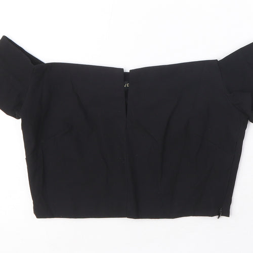 Vesper Womens Black Viscose Cropped T-Shirt Size 10 Off the Shoulder - V cut out detail