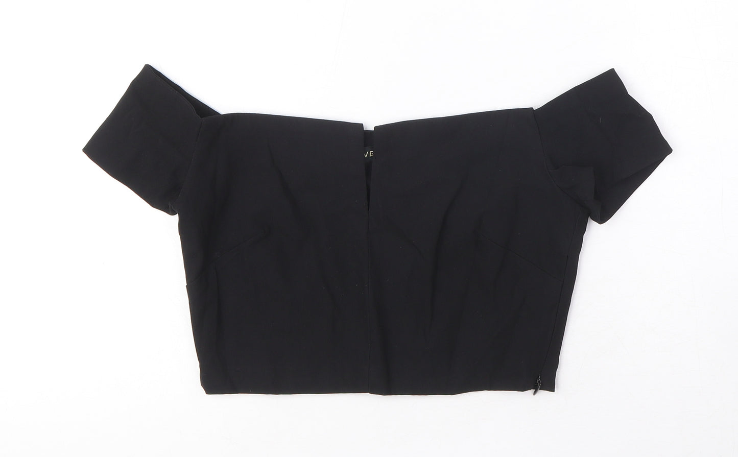 Vesper Womens Black Viscose Cropped T-Shirt Size 10 Off the Shoulder - V cut out detail