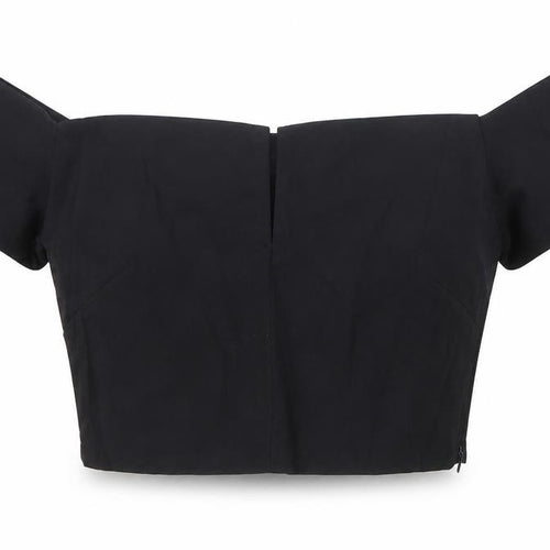 Vesper Womens Black Viscose Cropped T-Shirt Size 10 Off the Shoulder - V cut out detail