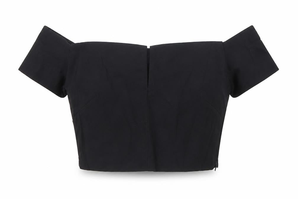Vesper Womens Black Viscose Cropped T-Shirt Size 10 Off the Shoulder - V cut out detail