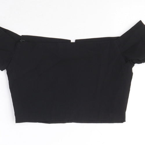 Vesper Womens Black Viscose Cropped T-Shirt Size 10 Off the Shoulder - V cut out detail