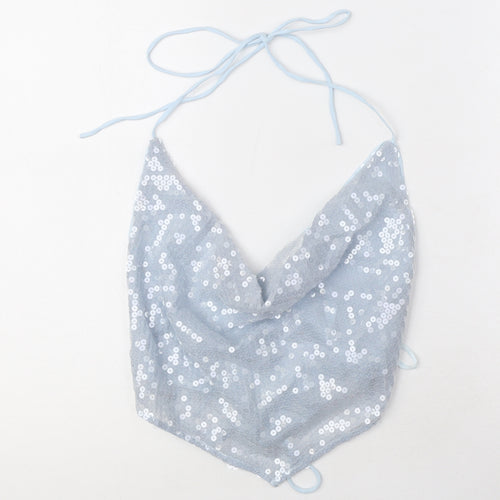ASOS Womens Blue Polyester Cropped Blouse Size 10 Cowl Neck - Backless, Sequin