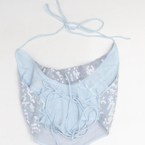 ASOS Womens Blue Polyester Cropped Blouse Size 10 Cowl Neck - Backless, Sequin