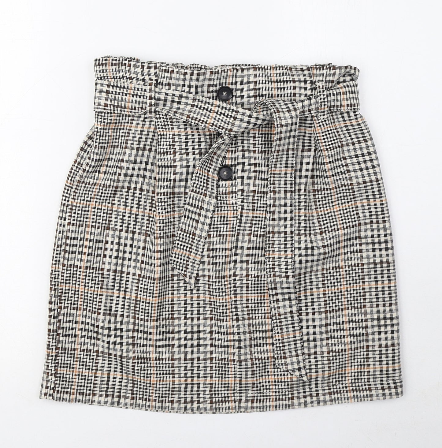 New Look Womens Brown Plaid Polyester Mini Skirt Size 10 - Button Belted