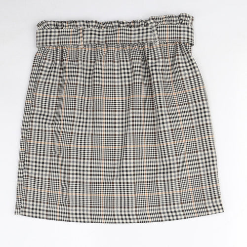 New Look Womens Brown Plaid Polyester Mini Skirt Size 10 - Button Belted