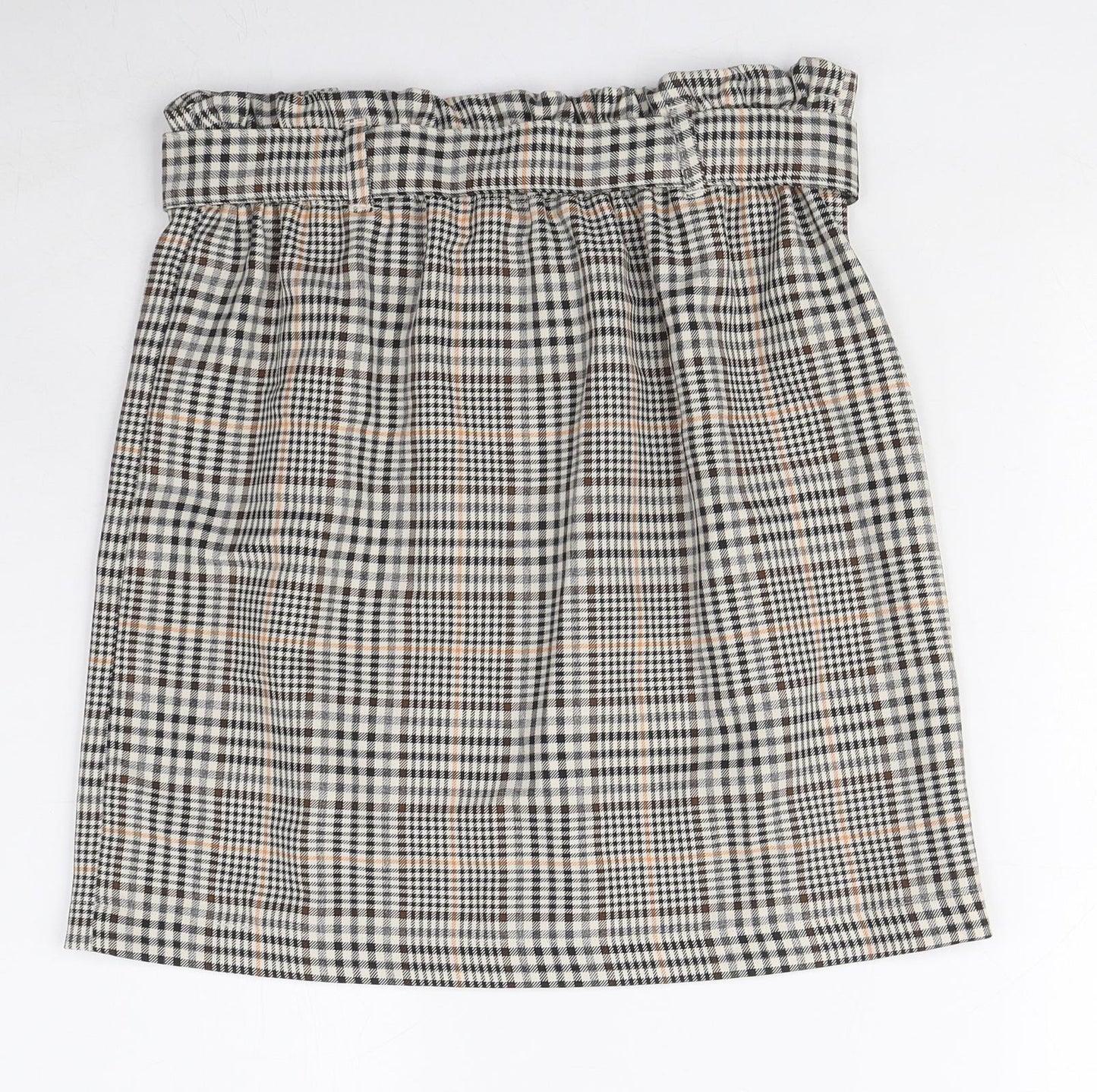 New Look Womens Brown Plaid Polyester Mini Skirt Size 10 - Button Belted
