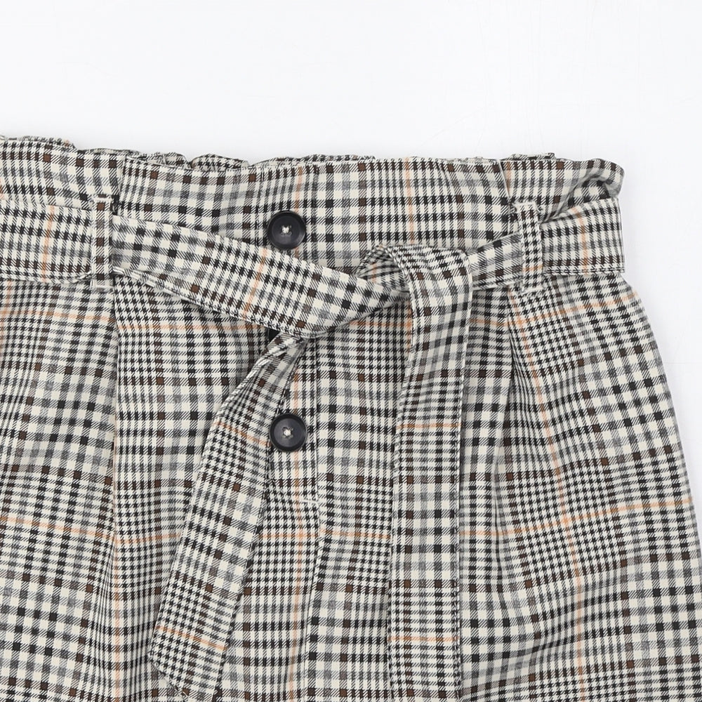 New Look Womens Brown Plaid Polyester Mini Skirt Size 10 - Button Belted