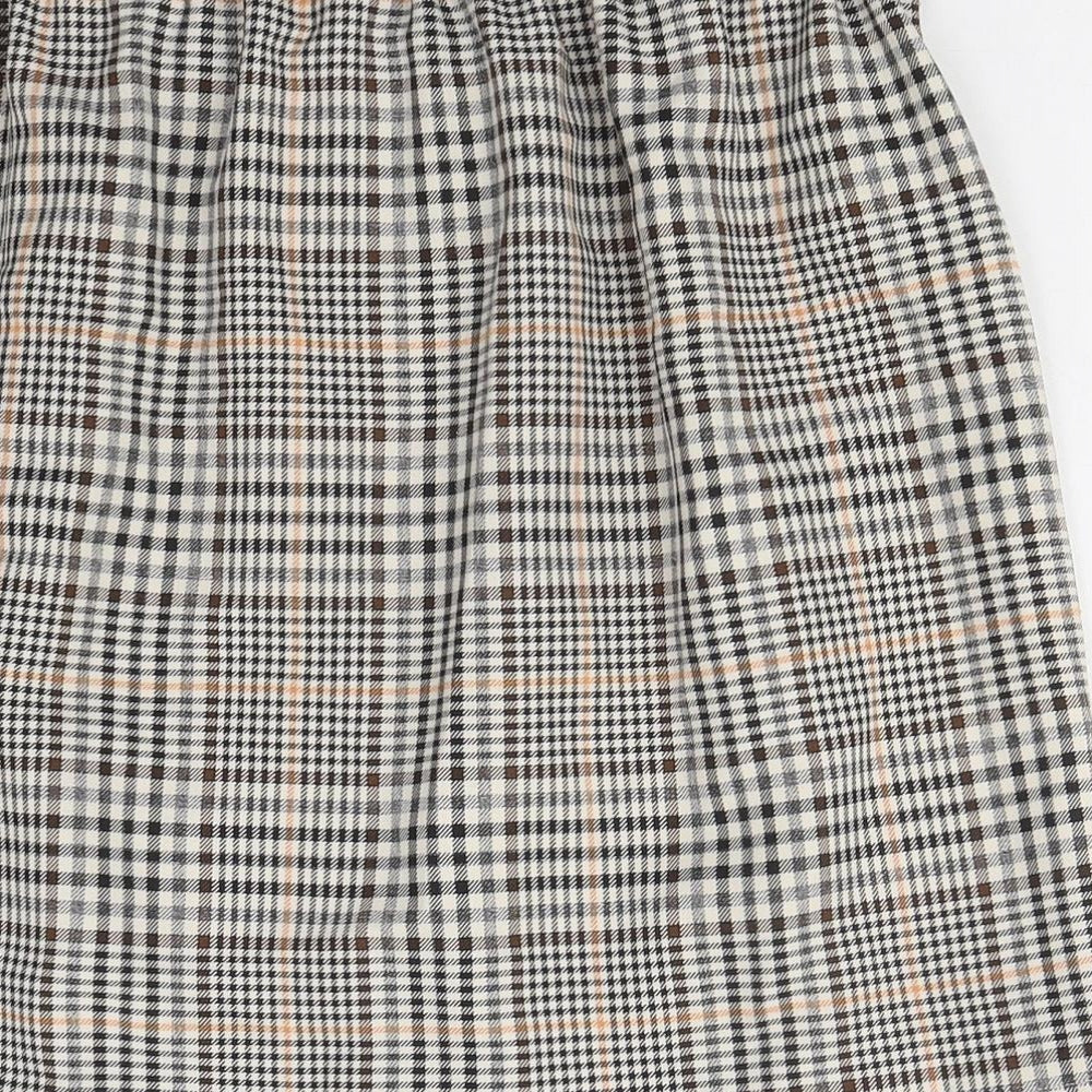 New Look Womens Brown Plaid Polyester Mini Skirt Size 10 - Button Belted