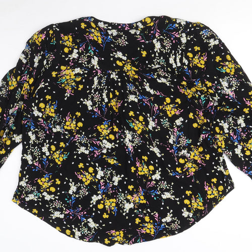 Marks and Spencer Womens Black Floral Viscose Basic Button-Up Size 12 Round Neck
