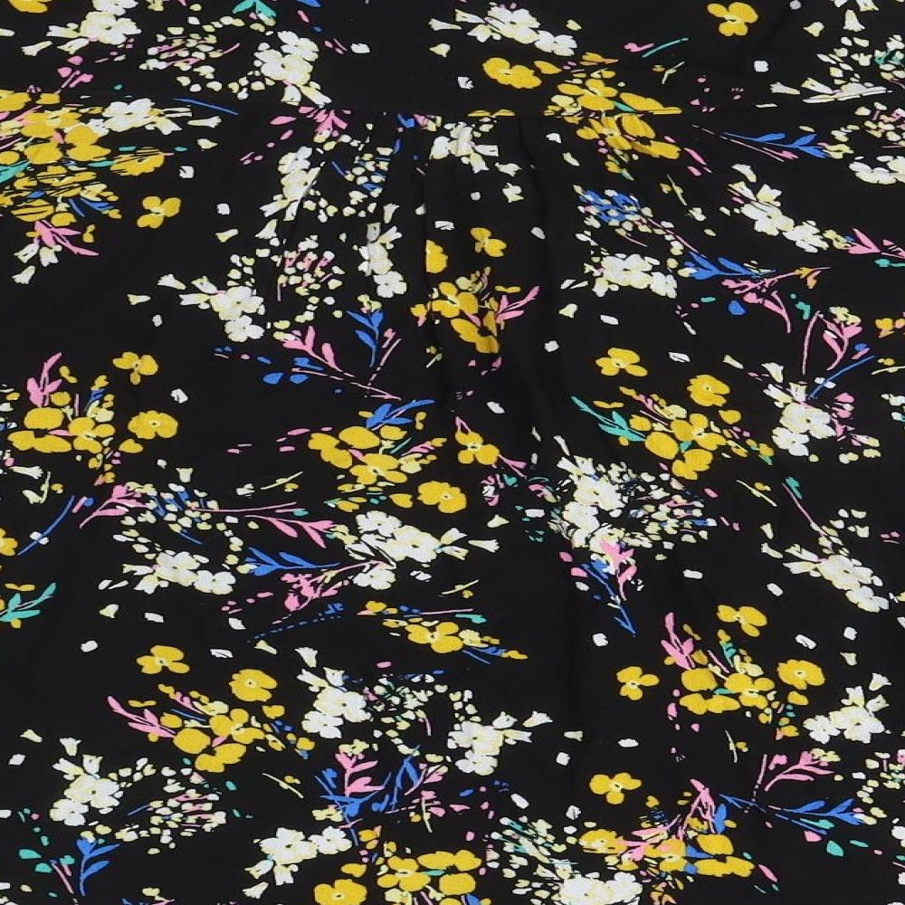 Marks and Spencer Womens Black Floral Viscose Basic Button-Up Size 12 Round Neck