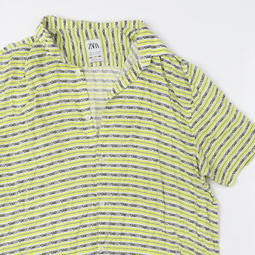 Zara Womens Yellow Geometric Polyester Basic Button-Up Size L Collared - Lemonade
