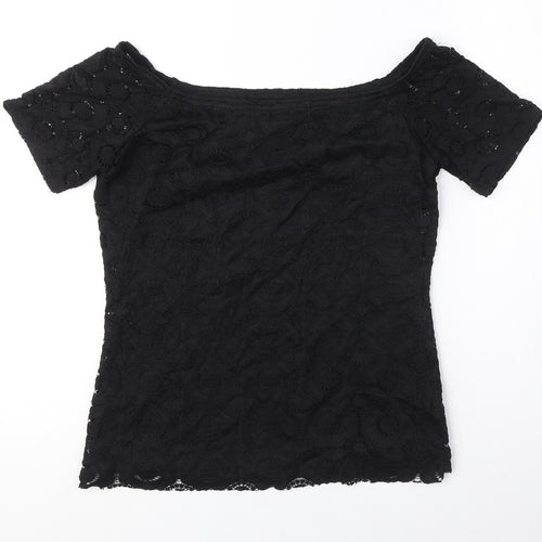 Dorothy Perkins Womens Black Nylon Basic Blouse Size 10 Off the Shoulder