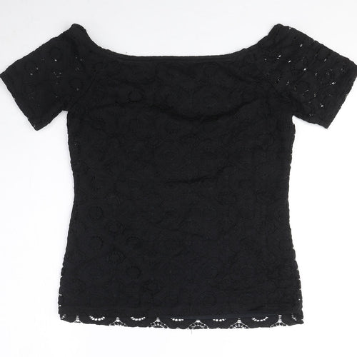 Dorothy Perkins Womens Black Nylon Basic Blouse Size 10 Off the Shoulder