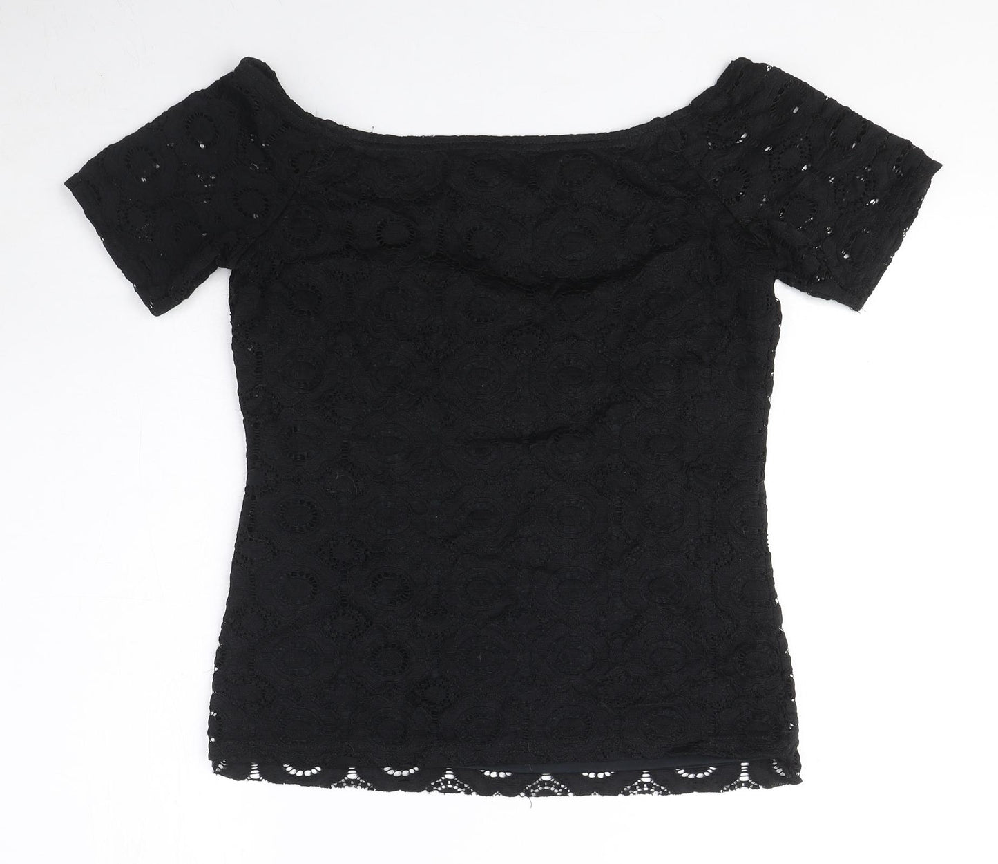 Dorothy Perkins Womens Black Nylon Basic Blouse Size 10 Off the Shoulder