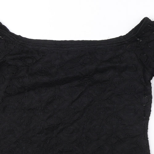 Dorothy Perkins Womens Black Nylon Basic Blouse Size 10 Off the Shoulder
