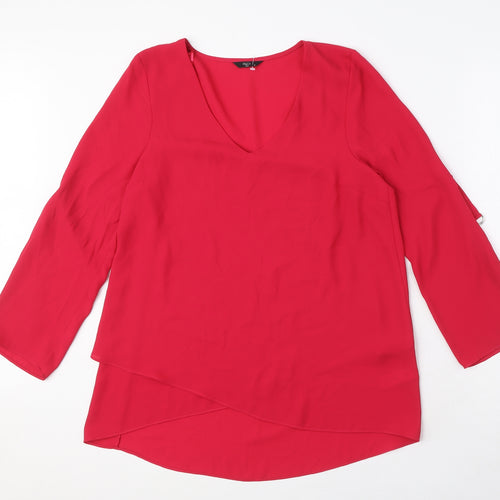 M&Co Womens Pink Polyester Basic Blouse Size 8 V-Neck - Buckle Detail