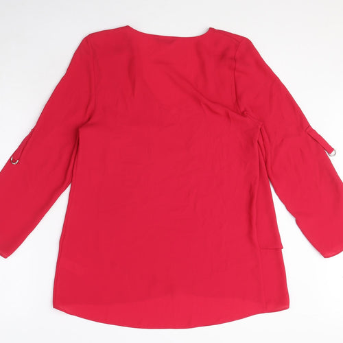 M&Co Womens Pink Polyester Basic Blouse Size 8 V-Neck - Buckle Detail