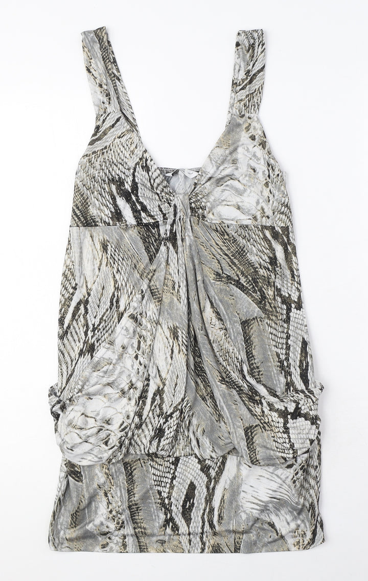 New Look Womens Grey Animal Print Polyester Tunic Tank Size 12 V-Neck - Reptile Print
