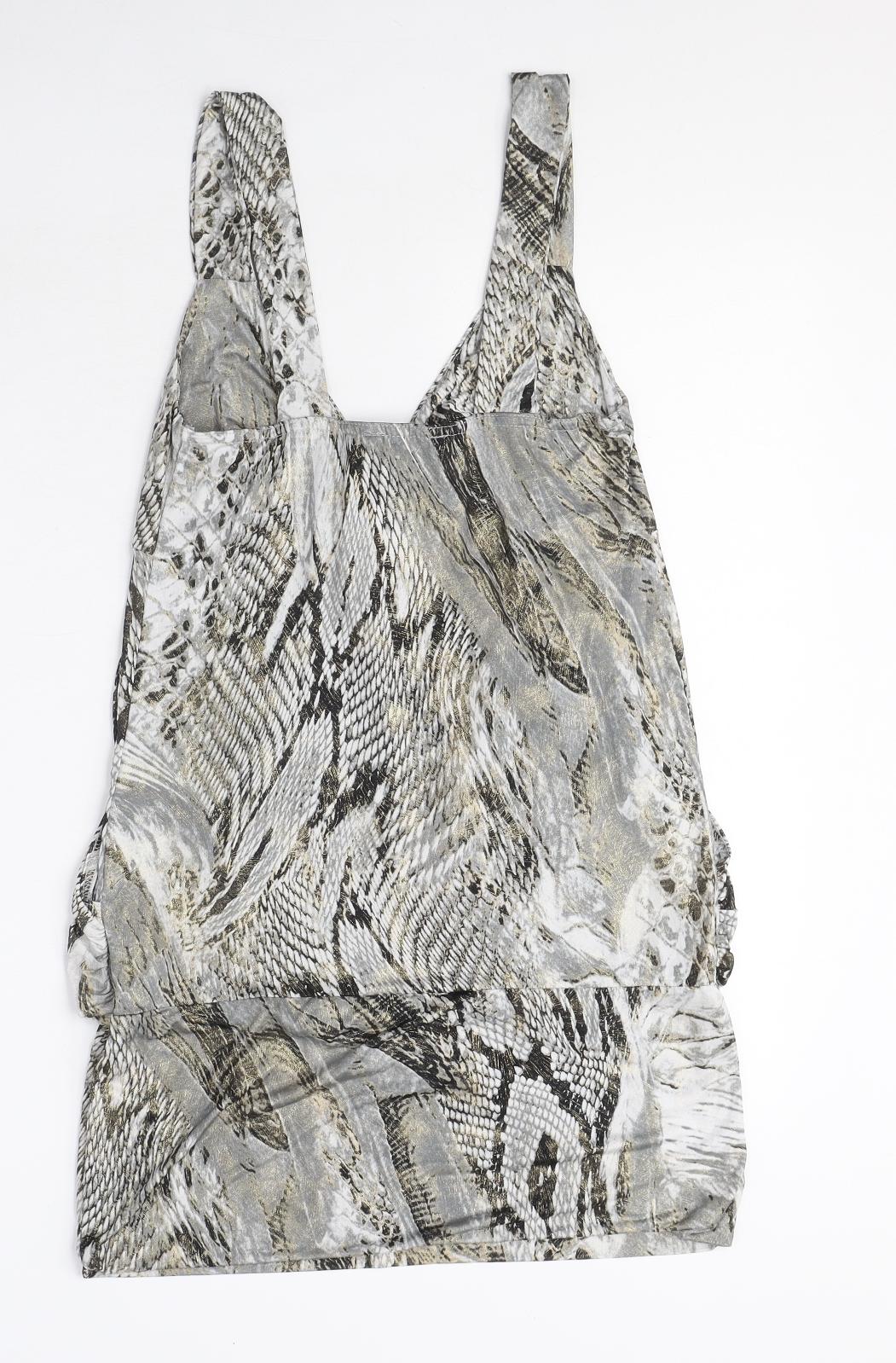 New Look Womens Grey Animal Print Polyester Tunic Tank Size 12 V-Neck - Reptile Print