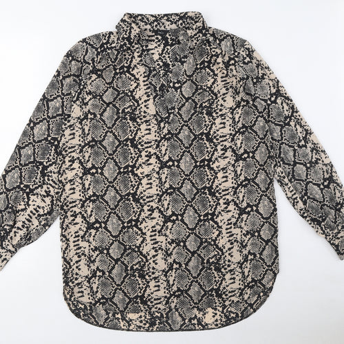 M&Co Womens Beige Animal Print Polyester Basic Blouse Size 10 Collared - Snake Print
