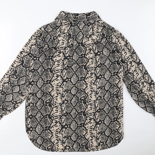M&Co Womens Beige Animal Print Polyester Basic Blouse Size 10 Collared - Snake Print
