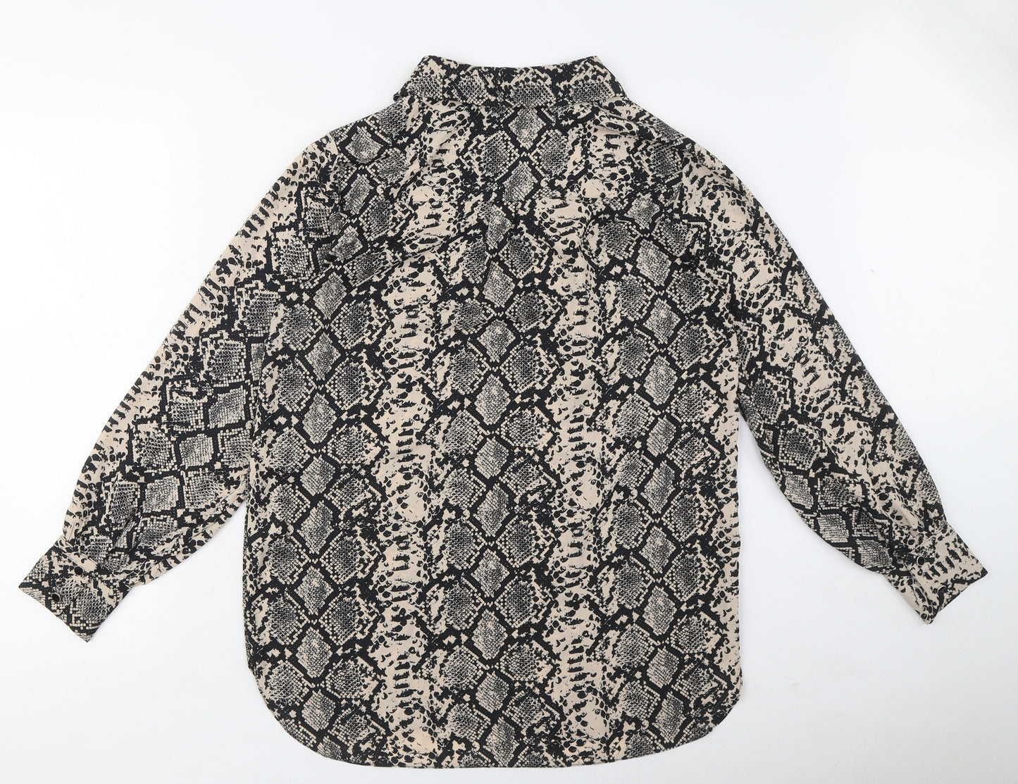 M&Co Womens Beige Animal Print Polyester Basic Blouse Size 10 Collared - Snake Print
