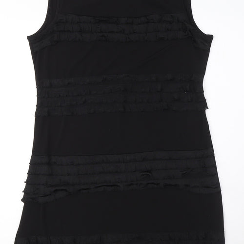 Wallis Womens Black Polyester A-Line Size 14 Boat Neck Pullover - Ruffle Detail