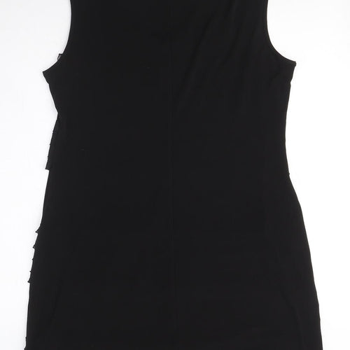 Wallis Womens Black Polyester A-Line Size 14 Boat Neck Pullover - Ruffle Detail