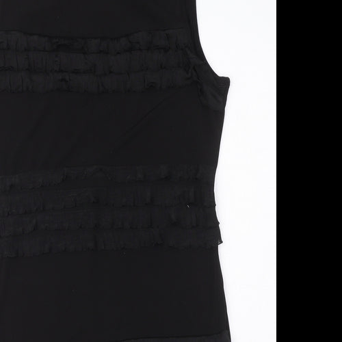 Wallis Womens Black Polyester A-Line Size 14 Boat Neck Pullover - Ruffle Detail