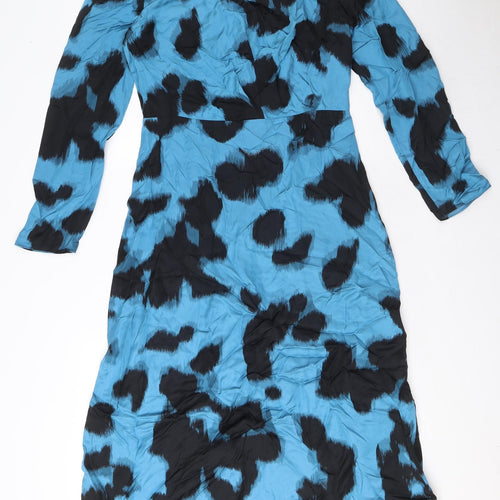 Autograph Womens Blue Geometric Viscose A-Line Size 10 Round Neck Zip