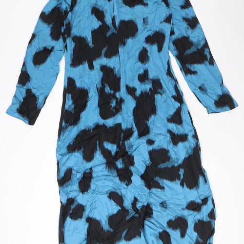 Autograph Womens Blue Geometric Viscose A-Line Size 10 Round Neck Zip