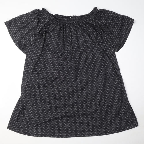 H&M Womens Black Geometric Polyester T-Shirt Dress Size S Off the Shoulder Pullover