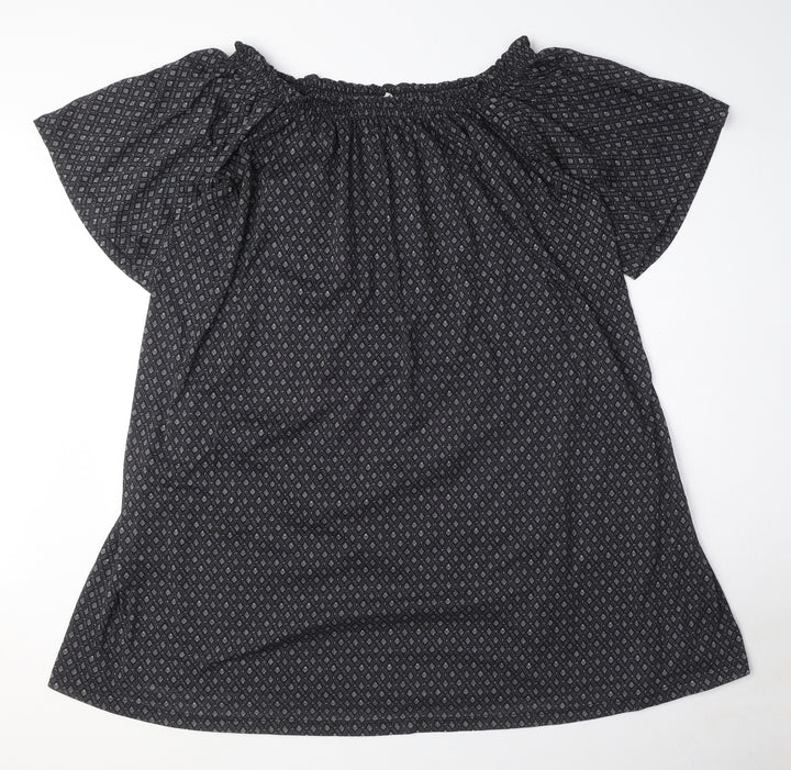 H&M Womens Black Geometric Polyester T-Shirt Dress Size S Off the Shoulder Pullover