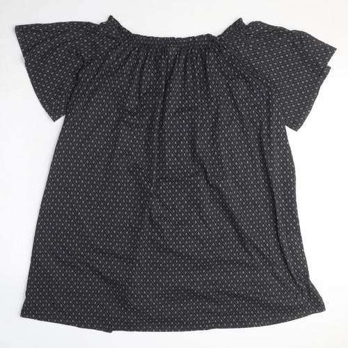H&M Womens Black Geometric Polyester T-Shirt Dress Size S Off the Shoulder Pullover