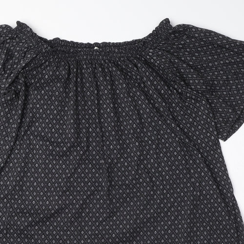 H&M Womens Black Geometric Polyester T-Shirt Dress Size S Off the Shoulder Pullover