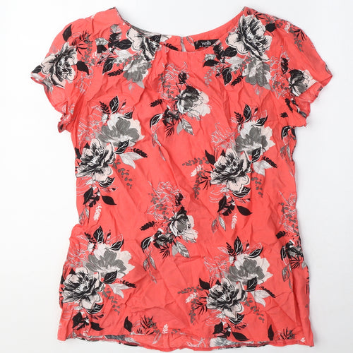 Wallis Womens Pink Floral Viscose Basic T-Shirt Size 10 Round Neck