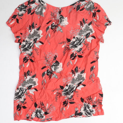 Wallis Womens Pink Floral Viscose Basic T-Shirt Size 10 Round Neck