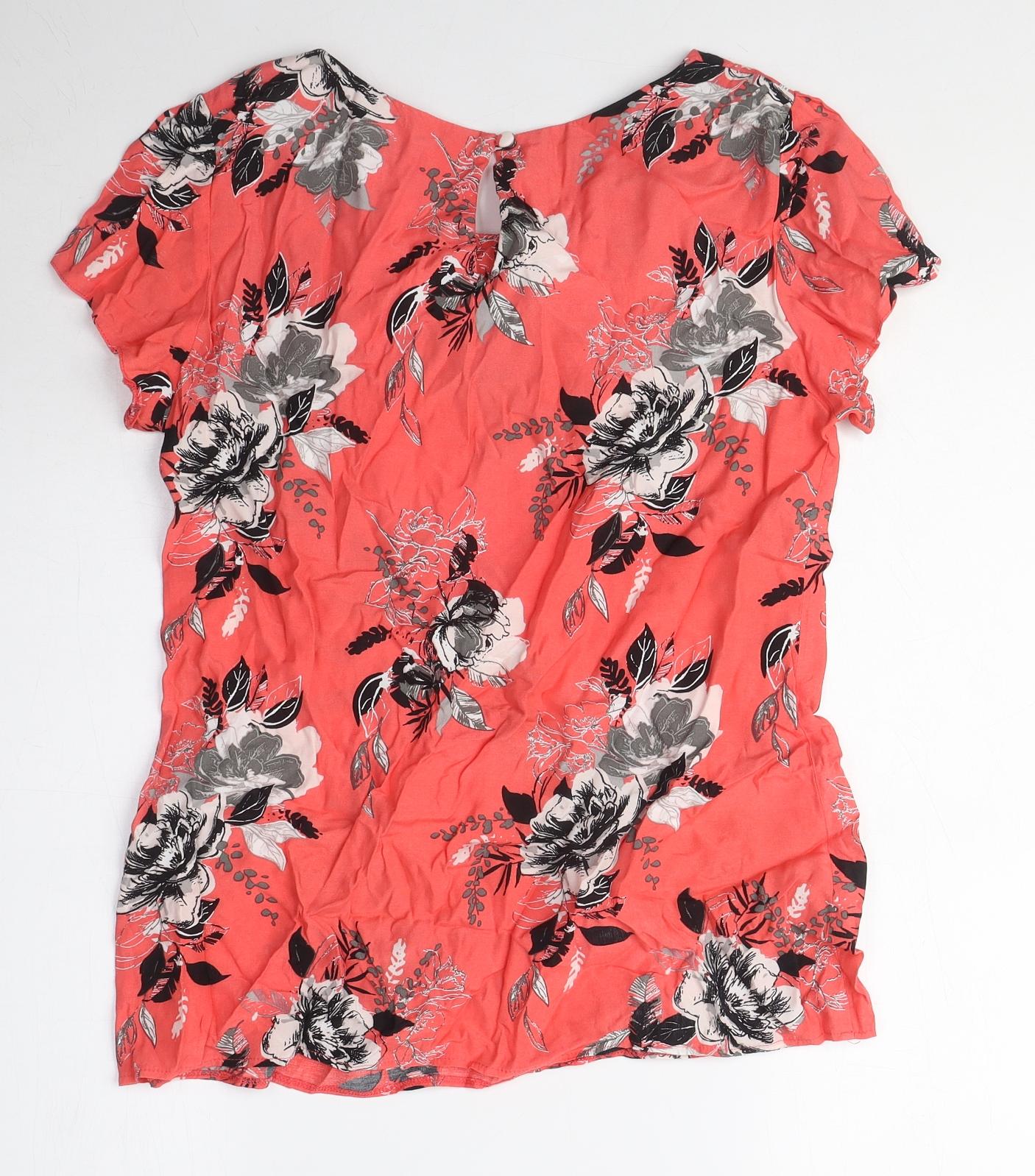 Wallis Womens Pink Floral Viscose Basic T-Shirt Size 10 Round Neck