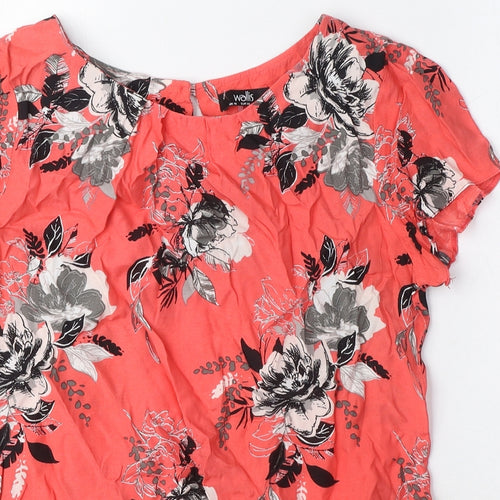 Wallis Womens Pink Floral Viscose Basic T-Shirt Size 10 Round Neck
