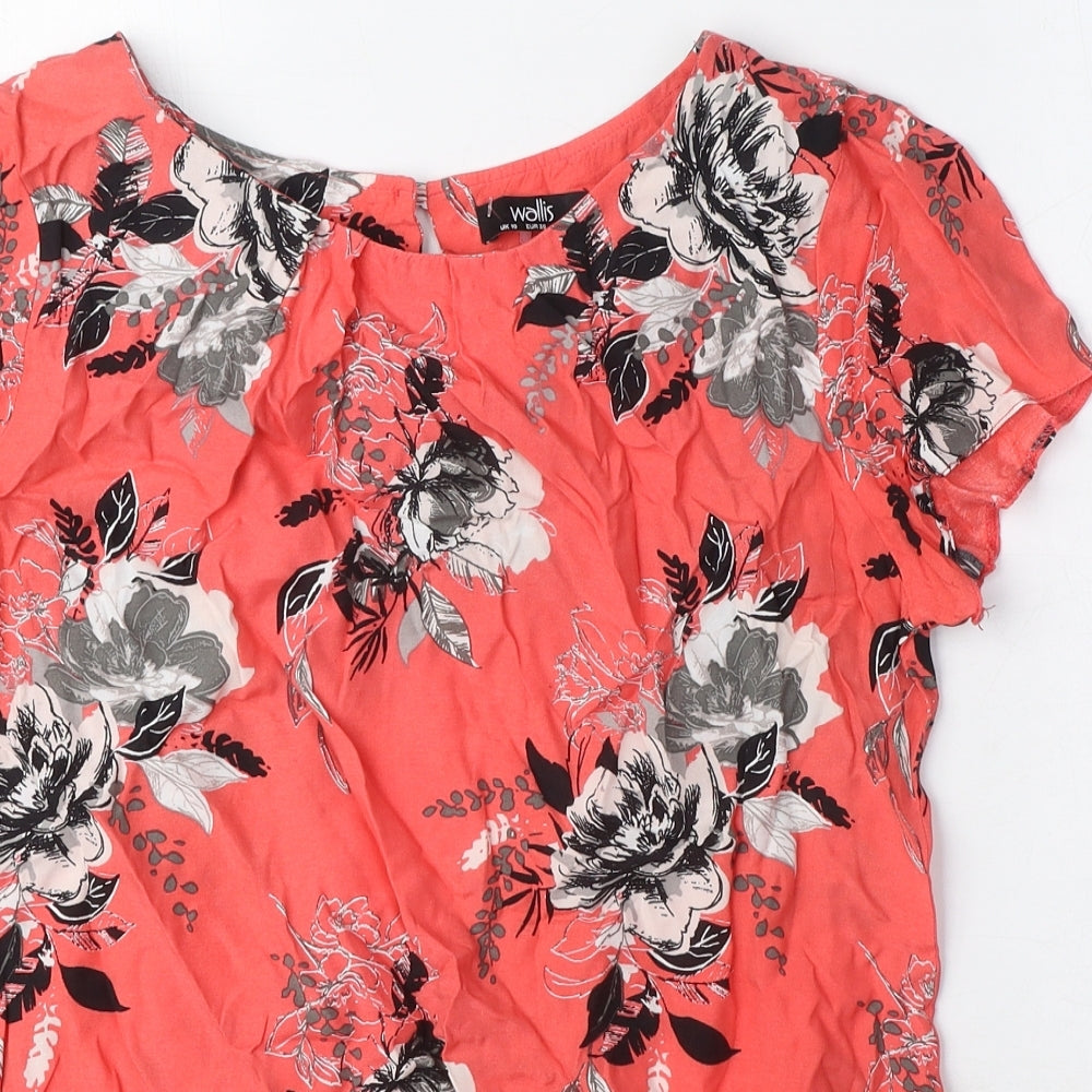 Wallis Womens Pink Floral Viscose Basic T-Shirt Size 10 Round Neck