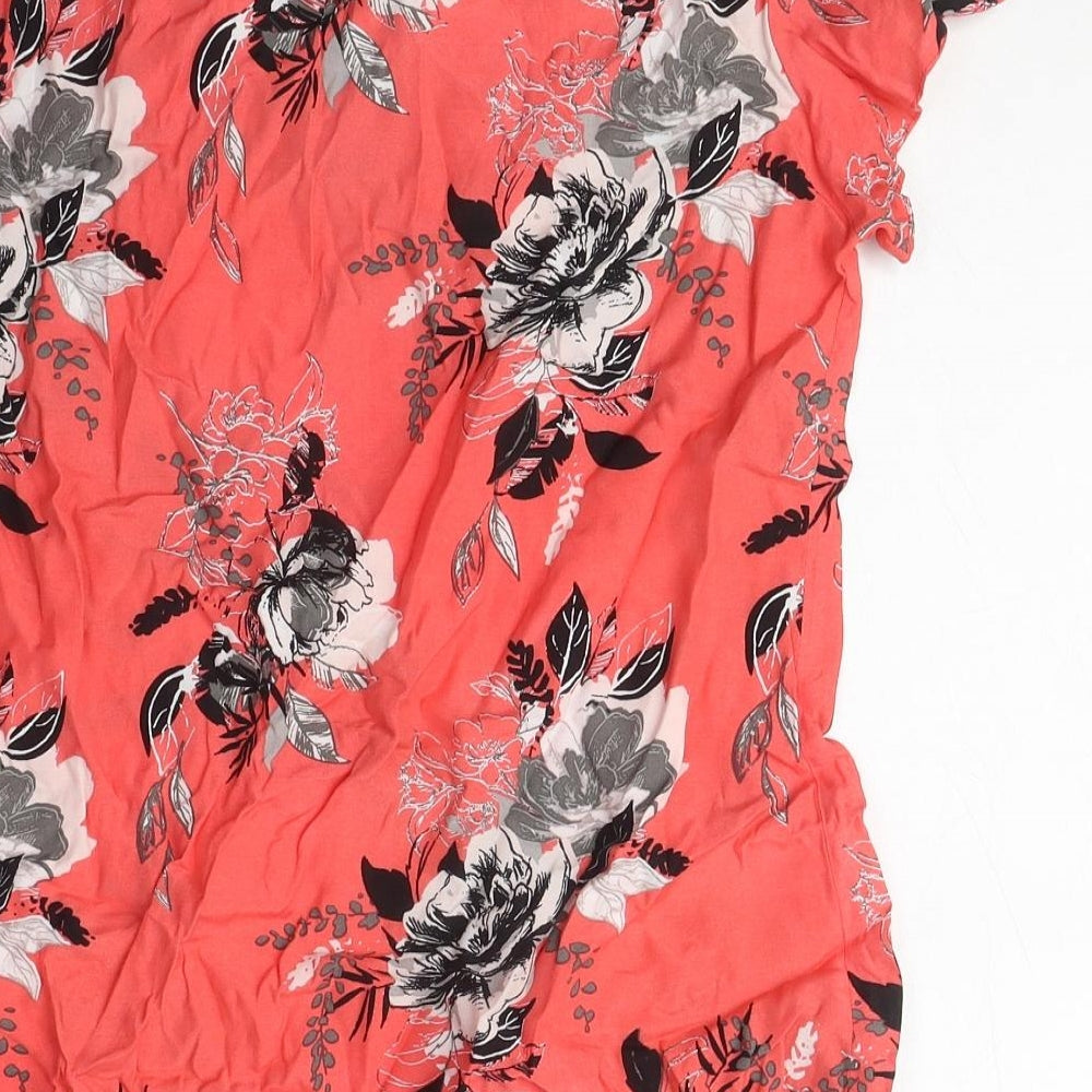 Wallis Womens Pink Floral Viscose Basic T-Shirt Size 10 Round Neck