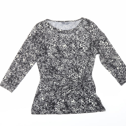 BHS Womens Grey Animal Print Polyester Basic Blouse Size 10 Boat Neck - Embellished Neckline