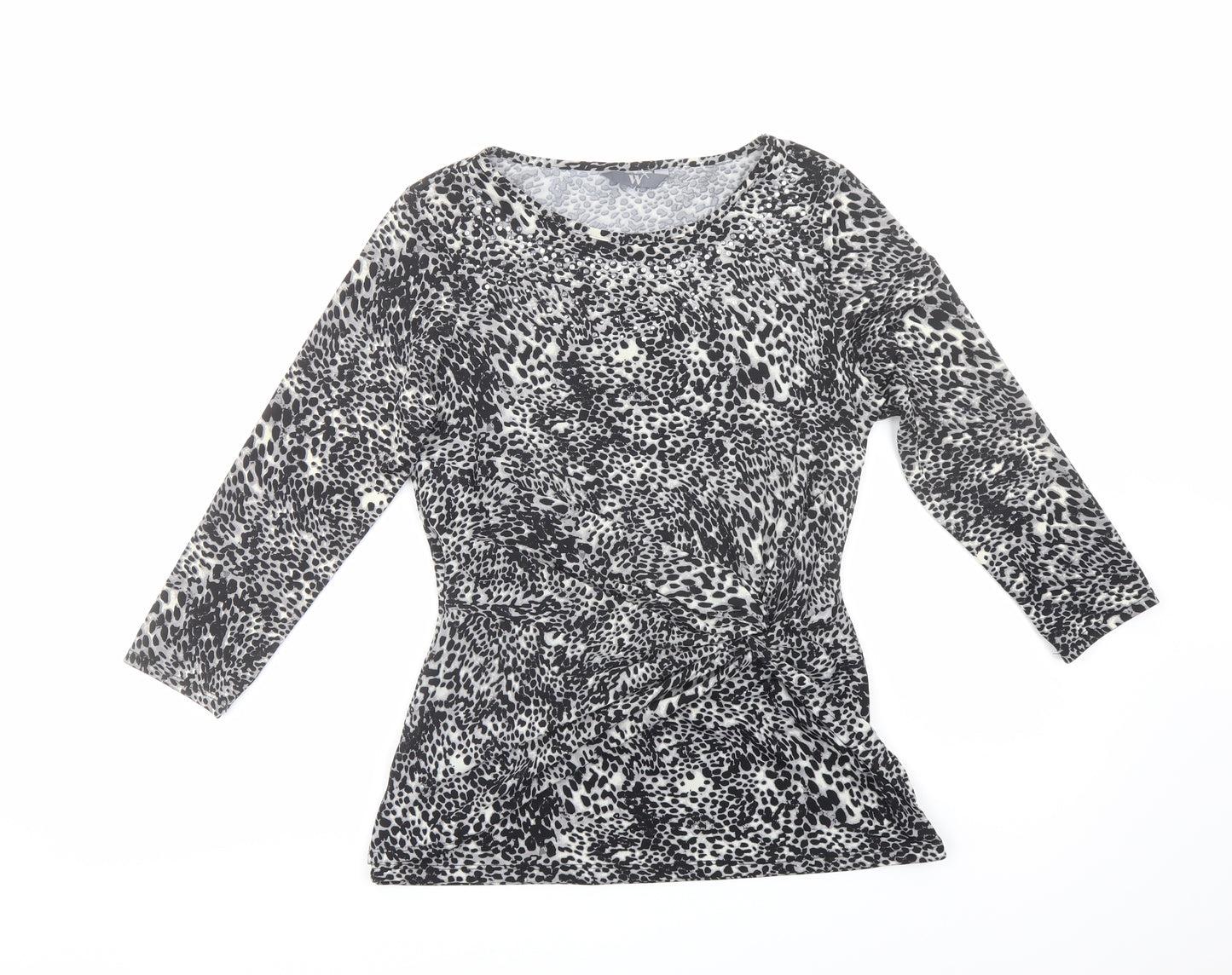 BHS Womens Grey Animal Print Polyester Basic Blouse Size 10 Boat Neck - Embellished Neckline