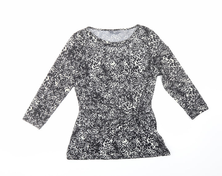 BHS Womens Grey Animal Print Polyester Basic Blouse Size 10 Boat Neck - Embellished Neckline