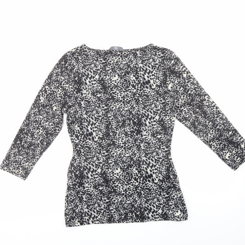 BHS Womens Grey Animal Print Polyester Basic Blouse Size 10 Boat Neck - Embellished Neckline
